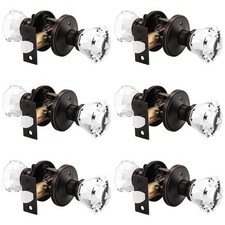 Crystal Privacy Door Knobs with Lock, Faceted Diamond Shape Glass with 2 9/16...