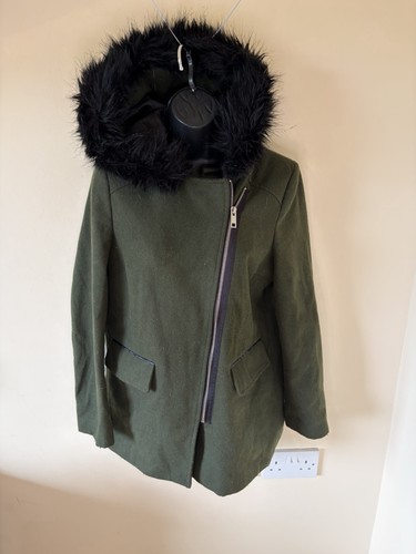 Green coat black faux - coat,