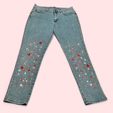 DG2 By Diane Gilman Jeans Embellished Pink Jewels Rhinestone Jeans Size 10P