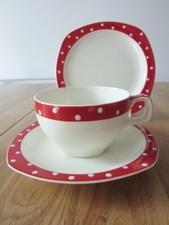 MIDWINTER STYLECRAFT RED DOMINO TRIO  - JESSIE TATE - CUP  SAUCER & CAKE PLATE