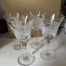 4 x Large Royal Brierley Crystal Fuchsia Cascade Wine Goblets Glasses 17.5cm 