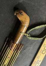 26” INCREDIBLE GLASS EYED PARROT HANDLE PARASOL UMBRELLA B & CO GERMANY ANTIQUE 