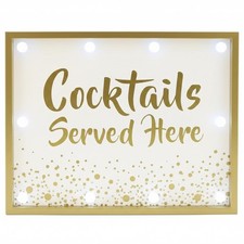 Cocktails Served Here Gold LED Marquee Sign Light Box Kitchen Bar Gift Decor