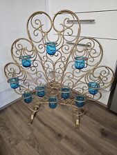 Vintage Brass/Gold Peacock  Style Fire Screen fire Guard 8 Glass Candle Holders 
