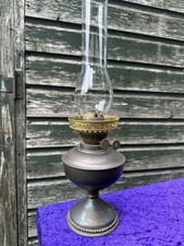 Vintage Brass Oil Lamp Double Burner & Glass Funnel Chimney 