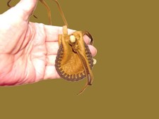 Native American Deerskin Leather Medicine Bag, Buckskin Necklace Pouch, 2"