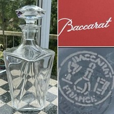 Rare FRENCH BACCARAT CRYSTAL DECANTER FACET Prism MARTELL WHISKY 9 1/2” MINT (4)