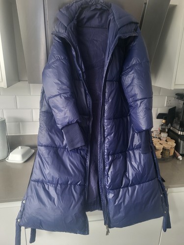 Navy long puffa jacket - navy,