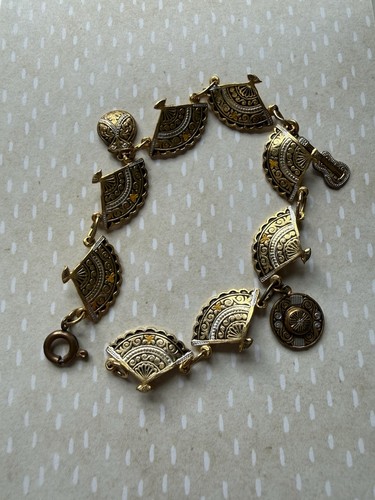 Vintage damascene fan bracelet - vintage,