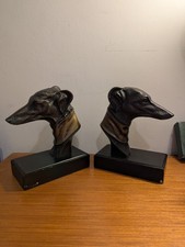 Pair Of Large Solid Bronze Greyhound Bookends On Bases