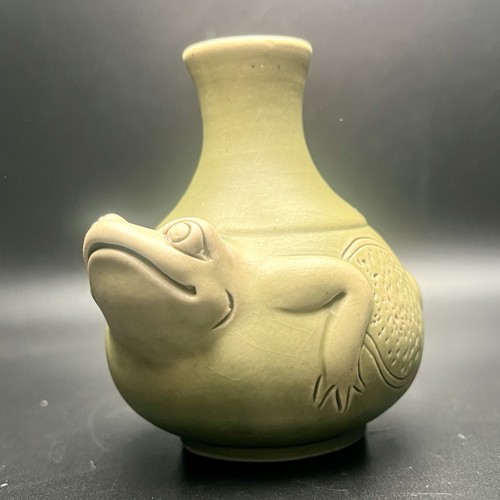 Green celadon frog bud vase - green,