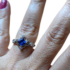 Art Deco ring silver tone blue