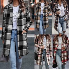 Women Lapel Plaid Check Trench