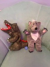 Fiesta Crafts Dinosaur Alligator Crocodile T-Rex & Wolf Plush Hand Puppet Bundle