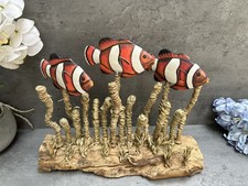 Fish Ornament Driftwood Clownfish Sealife Wooden Sculpture Nautical Decor Sea