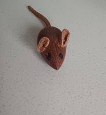 Rare Mid century Danish Teak Mice and Leather Mouse Figurine by Kay Bojesen 