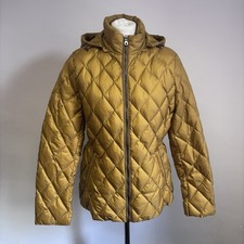 Per Una Quilted Jacket Size 14 Mustard Hooded Zipped Pockets Down Filled
