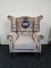 Chesterfield Queen Anne Wing Back Chair in Mink Plush Velvet