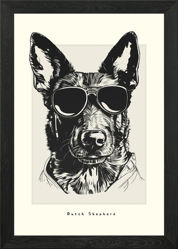 Dutch shepherd sketch - shepherd, framed