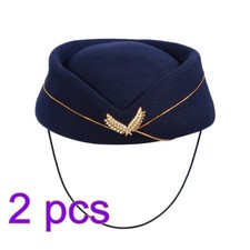  2pcs Air Stewardess Beret Hat Costume Flight Attendant Air Hostess Cap Hat Size
