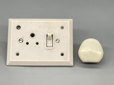 Vintage MK Ivorine Bakelite 3 Round Pin Socket & 2 Amp Plug Wall Socket
