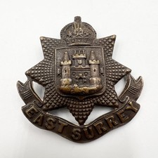 Genuine East Surrey Regiment Officers Bronze Cap Badge