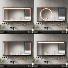 Modern LED Bathroom Mirror with Shelf Storage Demister 3 Colour Light 1200x600mm