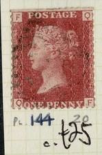 GB QV 1d penny red Plate 144 GU c£25 QF i984
