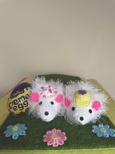 2 Hand Knitted White Mice