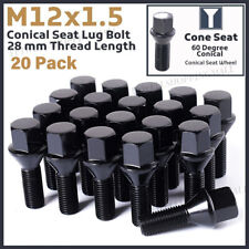 20Pcs Black Alloy Wheel Bolts Nuts Lugs M12 x 1.5, 17mm Hex, taper seat for BMW