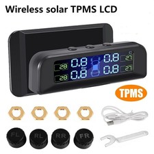 TPMS LCD Wireless Solar Car Tire Pressure Monitoring System 4 External Sensors