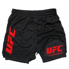 2025 Summer Men's UFC Printed Quick Drying Outdoor Running Double Layer Shorts