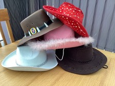 Job Lot 5 x Cowboy Hats Fancy Dress Fosters Red Sparkle Pink Feather