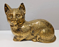 Vintage Brass Cat Lying Down Paperweight Figurine Ornament - RSPCA NW London