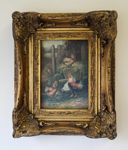 Framed oil painting - , rooster