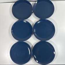 Ikea 15660 Set Of 6 Blue Dinner Plates glossy deep blue 10.5” large dish