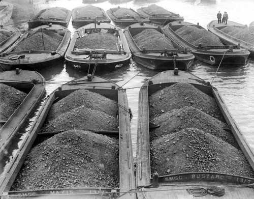River barges full coal - river,