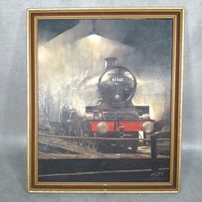 M S Hill Oil Painting LMS Steam Train 45562 Alberta Jubilee Class Framed Canvas