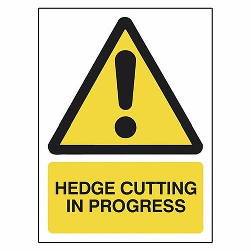 Hedge cutting progress - hedge, sign