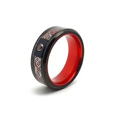 Celtic Ring Red Black Tungsten Carbide Wedding Band CZ Viking Dragon Thumb