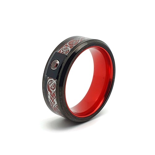 Celtic ring red - black, tungsten