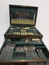 (ref1i) 86 piece Gee and Holmes Bovine Bone Handled Silver Plated Cutlery Set Ca