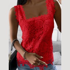 Women Lace Sleeveless Tee Vest Tank Tops Ladies Summer Blouse Cami T Shirt Size
