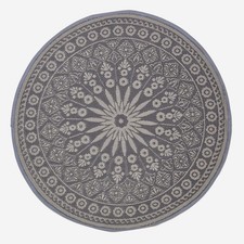 Round Black Outdoor Rug 170cm Mandala Recycled Waterproof Garden Patio Mat