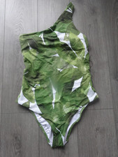 BNWT -M&S MARKS & SPENCER GREEN MIX ONE SHOULDER SWIMMING COSTUME SIZE 18 LONG