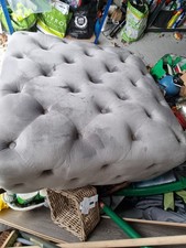 Grey Velvet Deep-Buttoned