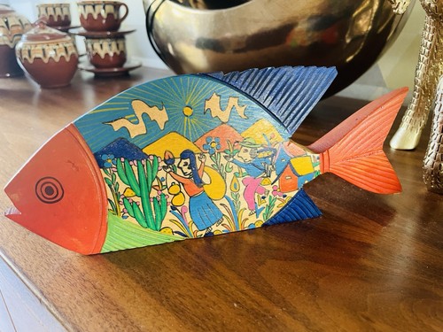 Hand painted wooden fish folk - painted,
