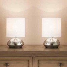 Silver Chrome Pair of Touch Lamps with White Lamp shade and Stepped Dimming