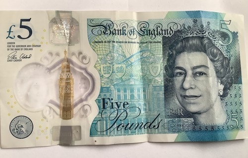 Five pounds banknote 5 - five, banknote.