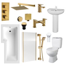 Hadley L Shape Shower Bathroom Suite - Brushed Brass - 1500 - Left Hand